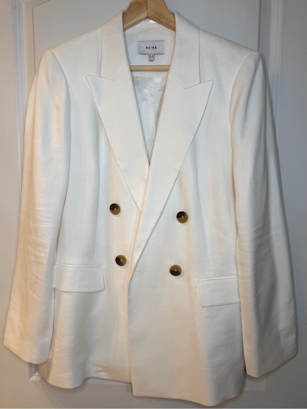 Reiss Willow Women's Double-Breasted White Blazer, size US 10/ UK 14.